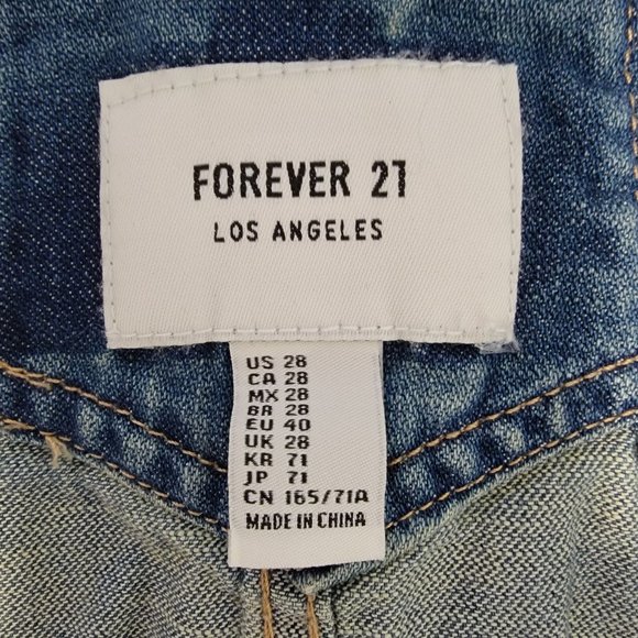 Forever 21 Womens Size 28 Denim Overall Shorts Distressed Destroyed Med … - Picture 5 of 6